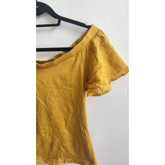 Maeve Anthropologie Off-The-Shoulder Flutter Blouse Top Solid Yellow XS - Picture 3 of 6
